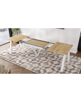 AVERY eik Craft Goud/ onderkant wit - LOFT/INDUSTRIËLE TAFEL VOOR WOONKAMER / EETKAMER UITKLAPBAAR TOT 330 cm!