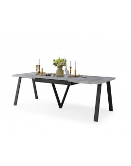 AVERY Beton Millenium/onderkant zwart - LOFT/INDUSTRIËLE TAFEL VOOR WOONKAMER/EETKAMER UITKLAPBAAR TOT 330 cm!