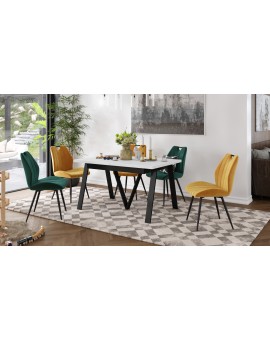 AVERY Wit mat/onderkant zwart - LOFT/INDUSTRIËLE TAFEL VOOR WOONKAMER/EETKAMER UITKLAPBAAR TOT 330 cm!