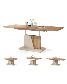 GRAND NOIR artisanaal eiken / beige, salontafel, uitschuifbaar
