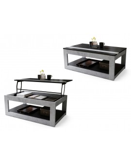LUSSO Zwart Mat/Millenium Beton - MODERNE SALONTAFEL MET VERHOOGD BLAD + OPBERGRUIMTE + SCHAP (OP WIELEN!)