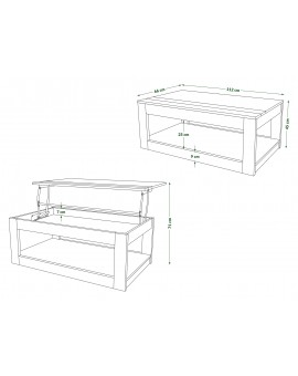 LUSSO Zwart mat/Bruine Eik - MODERNE SALONTAFEL MET VERHOOGD BLAD + OPBERGRUIMTE + SCHAP (OP WIELEN!)