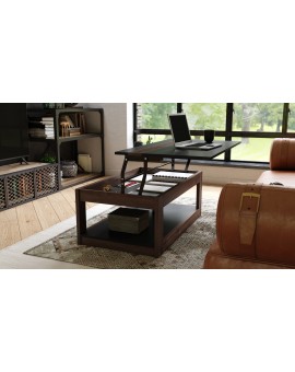 LUSSO Zwart mat/Bruine Eik - MODERNE SALONTAFEL MET VERHOOGD BLAD + OPBERGRUIMTE + SCHAP (OP WIELEN!)