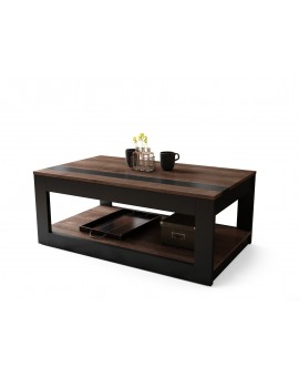LUSSO Bruin Eiken/Zwart Mat - MODERNE SALONTAFEL MET VERHOOGD BLAD + OPBERGRUIMTE + SCHAP (OP WIELEN!)
