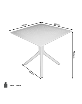 FLAVIO 80x80 Wit - MODERNE VIERKANTEN TUINTAFEL (voor keuken, café, tuin)