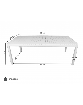 YASU WIT - MODERNE RECHTHOEKIGE TUINTAFEL (voor keuken, café, tuin), 210 cm