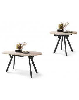 ALDO Beige/Zwarte poten - RONDE LOFT/INDUSTRIËLE TAFEL VOOR WOONKAMER/EETKAMER, UITSCHUIFBAAR