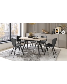 ALMO Beige/Zwarte poten - RONDE LOFT/INDUSTRIËLE TAFEL VOOR WOONKAMER/EETKAMER, UITSCHUIFBAAR