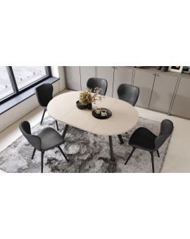 ALMO Beige/Zwarte poten - RONDE LOFT/INDUSTRIËLE TAFEL VOOR WOONKAMER/EETKAMER, UITSCHUIFBAAR