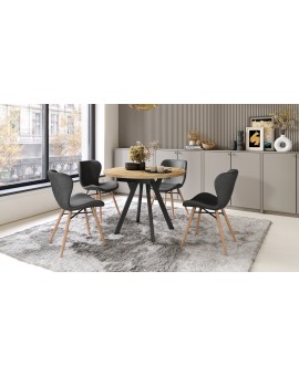 ALMO Eiken Artisan/Zwarte poten - RONDE LOFT/INDUSTRIËLE TAFEL VOOR WOONKAMER/EETKAMER, UITSCHUIFBAAR