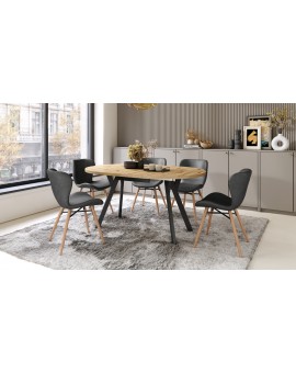 ALMO Eiken Artisan/Zwarte poten - RONDE LOFT/INDUSTRIËLE TAFEL VOOR WOONKAMER/EETKAMER, UITSCHUIFBAAR
