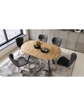 ALMO Dub Artisan/čierne nohy - OKRÚHLY LOFTOVÝ/INDUSTRIÁLNY ROZKLADACÍ STÔL DO OBÝVAČKY/JEDÁLNE