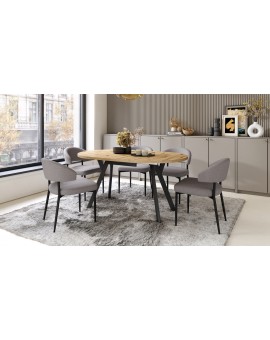 ALMO Eiken Artisan/Zwarte poten - RONDE LOFT/INDUSTRIËLE TAFEL VOOR WOONKAMER/EETKAMER, UITSCHUIFBAAR