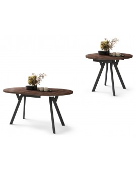 ALMO Eiken Bruin/Zwarte poten - RONDE LOFT/INDUSTRIËLE TAFEL VOOR WOONKAMER/EETKAMER, UITSCHUIFBAAR