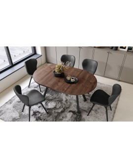 ALMO Eiken Bruin/Zwarte poten - RONDE LOFT/INDUSTRIËLE TAFEL VOOR WOONKAMER/EETKAMER, UITSCHUIFBAAR