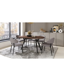 ALMO Eiken Bruin/Zwarte poten - RONDE LOFT/INDUSTRIËLE TAFEL VOOR WOONKAMER/EETKAMER, UITSCHUIFBAAR