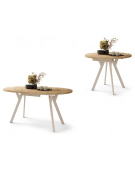 ALMO Eiken Artisan/Beige poten - RONDE LOFT/INDUSTRIËLE TAFEL VOOR WOONKAMER/EETKAMER, UITSCHUIFBAAR