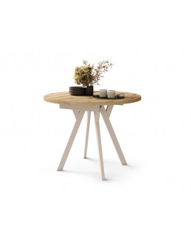 ALDO Eiken Artisan/Beige poten - RONDE LOFT/INDUSTRIËLE TAFEL VOOR WOONKAMER/EETKAMER, UITSCHUIFBAAR