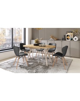 ALMO Eiken Artisan/Beige poten - RONDE LOFT/INDUSTRIËLE TAFEL VOOR WOONKAMER/EETKAMER, UITSCHUIFBAAR