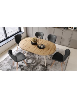 ALMO Eiken Artisan/Beige poten - RONDE LOFT/INDUSTRIËLE TAFEL VOOR WOONKAMER/EETKAMER, UITSCHUIFBAAR