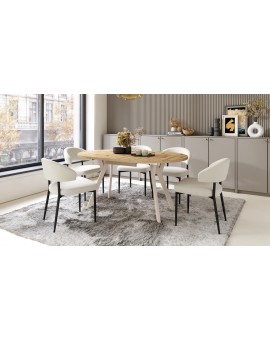 ALDO Eiken Artisan/Beige poten - RONDE LOFT/INDUSTRIËLE TAFEL VOOR WOONKAMER/EETKAMER, UITSCHUIFBAAR