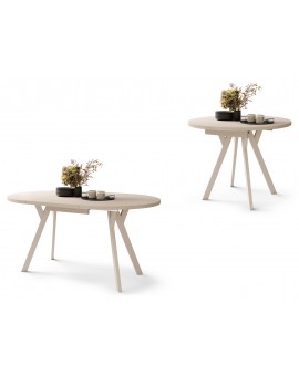 ALMO Beige/Beige poten - RONDE LOFT/INDUSTRIËLE TAFEL VOOR WOONKAMER/EETKAMER, UITSCHUIFBAAR