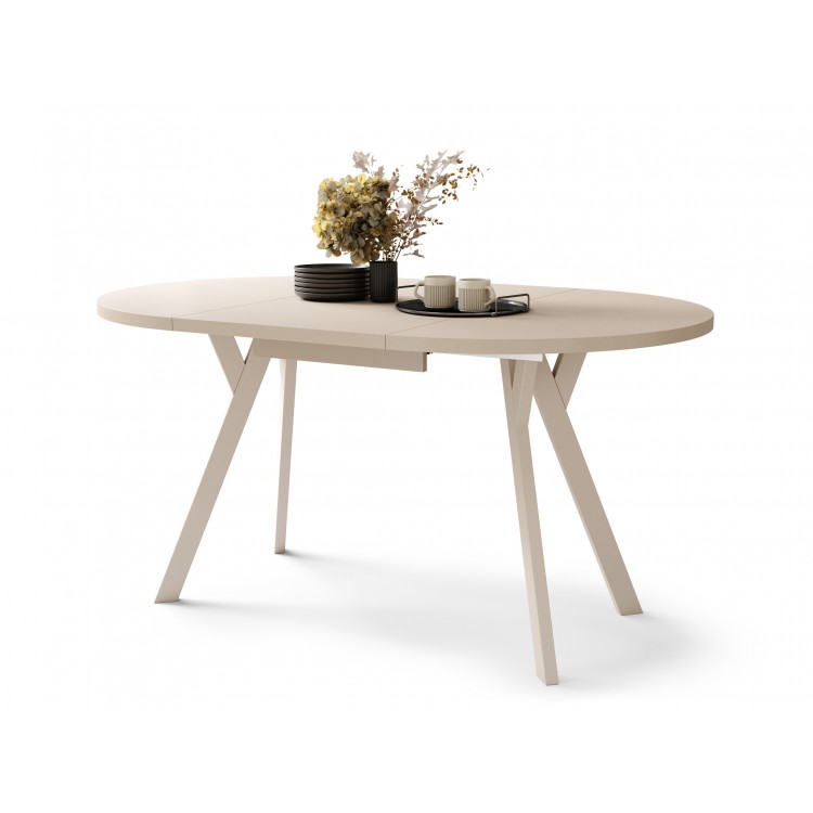 ALMO Beige/Beige poten - RONDE LOFT/INDUSTRIËLE TAFEL VOOR WOONKAMER/EETKAMER, UITSCHUIFBAAR