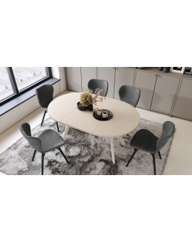 ALMO Beige/Beige poten - RONDE LOFT/INDUSTRIËLE TAFEL VOOR WOONKAMER/EETKAMER, UITSCHUIFBAAR