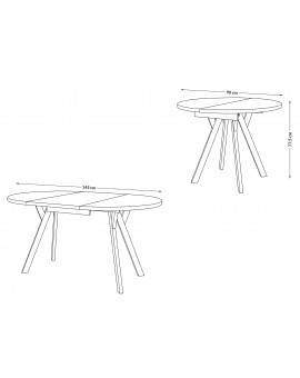 ALMO Zwarte/Zwarte poten - RONDE LOFT/INDUSTRIËLE TAFEL VOOR WOONKAMER/EETKAMER, UITSCHUIFBAAR