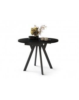 ALDO Zwarte/Zwarte poten - RONDE LOFT/INDUSTRIËLE TAFEL VOOR WOONKAMER/EETKAMER, UITSCHUIFBAAR