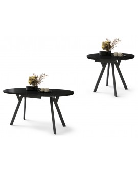 ALDO Zwarte/Zwarte poten - RONDE LOFT/INDUSTRIËLE TAFEL VOOR WOONKAMER/EETKAMER, UITSCHUIFBAAR