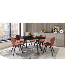 ALMO Zwarte/Zwarte poten - RONDE LOFT/INDUSTRIËLE TAFEL VOOR WOONKAMER/EETKAMER, UITSCHUIFBAAR