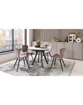 ALMO Wit Mat/Zwarte poten - RONDE LOFT/INDUSTRIËLE TAFEL VOOR WOONKAMER/EETKAMER, UITSCHUIFBAAR