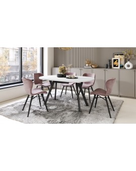 ALMO Wit Mat/Zwarte poten - RONDE LOFT/INDUSTRIËLE TAFEL VOOR WOONKAMER/EETKAMER, UITSCHUIFBAAR