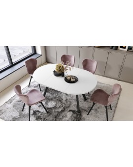 ALMO Wit Mat/Zwarte poten - RONDE LOFT/INDUSTRIËLE TAFEL VOOR WOONKAMER/EETKAMER, UITSCHUIFBAAR