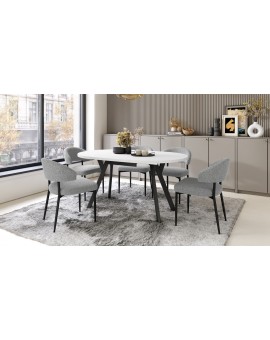 ALMO Wit Mat/Zwarte poten - RONDE LOFT/INDUSTRIËLE TAFEL VOOR WOONKAMER/EETKAMER, UITSCHUIFBAAR