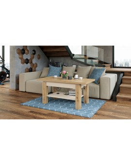 BRAVO ARTISAN EIKEN / BEIGE - SALONTAFEL MET PLANK, OPKLAPBAAR VERHOOGD