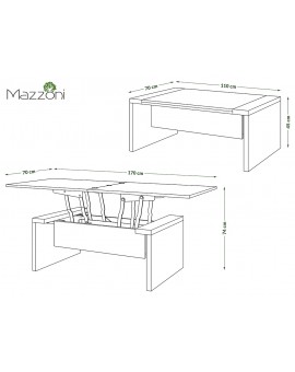 SPACE EIKEN ARTISAN / BEIGE, OPKLAPBARE SALONTAFEL, IN HOOGTE VERSTELBAAR