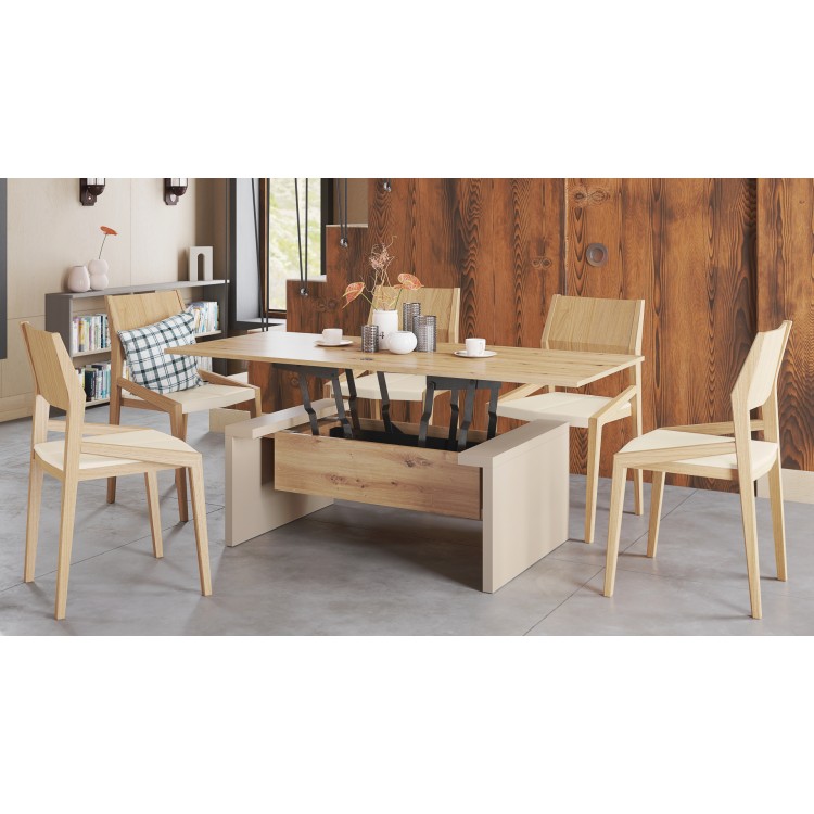 SPACE EIKEN ARTISAN / BEIGE, OPKLAPBARE SALONTAFEL, IN HOOGTE VERSTELBAAR