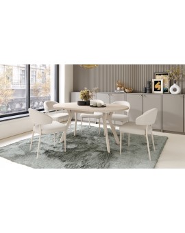 IRIS Beige (stof Basel 24) / beige onderstel – MODERNE GESTOFFEERDE STOEL VOOR WOONKAMER / EETKAMER IN BOHO-STIJL