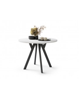 ALDO 100 Wit Mat/Zwarte poten - RONDE LOFT/INDUSTRIËLE TAFEL VOOR WOONKAMER/EETKAMER, UITSCHUIFBAAR