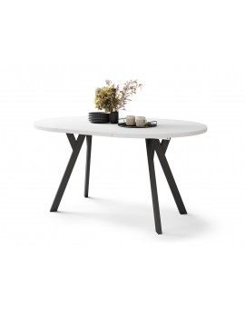 ALMO 100 Wit Mat/Zwarte poten - RONDE LOFT/INDUSTRIËLE TAFEL VOOR WOONKAMER/EETKAMER, UITSCHUIFBAAR