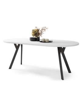 ALMO 100 Wit Mat/Zwarte poten - RONDE LOFT/INDUSTRIËLE TAFEL VOOR WOONKAMER/EETKAMER, UITSCHUIFBAAR