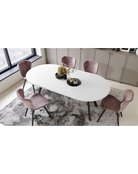 ALMO 100 Wit Mat/Zwarte poten - RONDE LOFT/INDUSTRIËLE TAFEL VOOR WOONKAMER/EETKAMER, UITSCHUIFBAAR