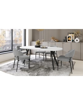 ALMO 100 Wit Mat/Zwarte poten - RONDE LOFT/INDUSTRIËLE TAFEL VOOR WOONKAMER/EETKAMER, UITSCHUIFBAAR