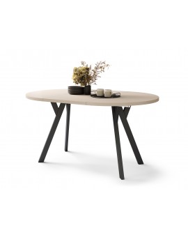 ALMO 100 Beige/Zwarte poten - RONDE LOFT/INDUSTRIËLE TAFEL VOOR WOONKAMER/EETKAMER, UITSCHUIFBAAR