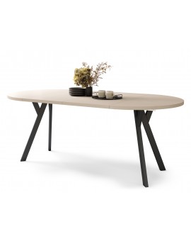 ALMO 100 Beige/Zwarte poten - RONDE LOFT/INDUSTRIËLE TAFEL VOOR WOONKAMER/EETKAMER, UITSCHUIFBAAR