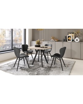 ALMO 100 Beige/Zwarte poten - RONDE LOFT/INDUSTRIËLE TAFEL VOOR WOONKAMER/EETKAMER, UITSCHUIFBAAR