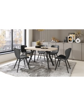 ALMO 100 Beige/Zwarte poten - RONDE LOFT/INDUSTRIËLE TAFEL VOOR WOONKAMER/EETKAMER, UITSCHUIFBAAR