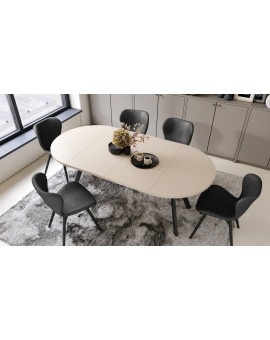 ALDO 100 Beige/Zwarte poten - RONDE LOFT/INDUSTRIËLE TAFEL VOOR WOONKAMER/EETKAMER, UITSCHUIFBAAR
